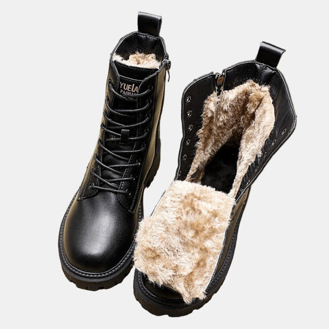 Ladies' Ankle Boots with Fur Lining - Leather Look