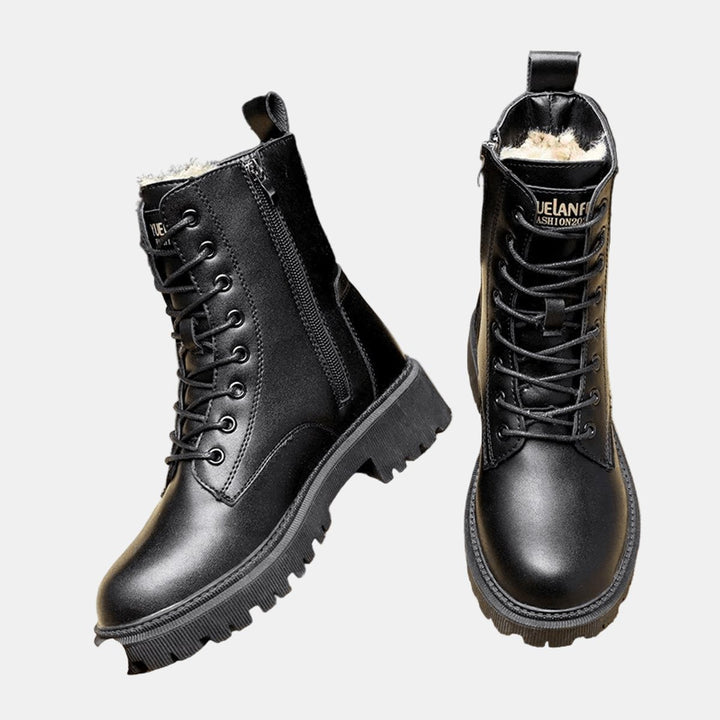 Ladies' Ankle Boots with Fur Lining - Leather Look