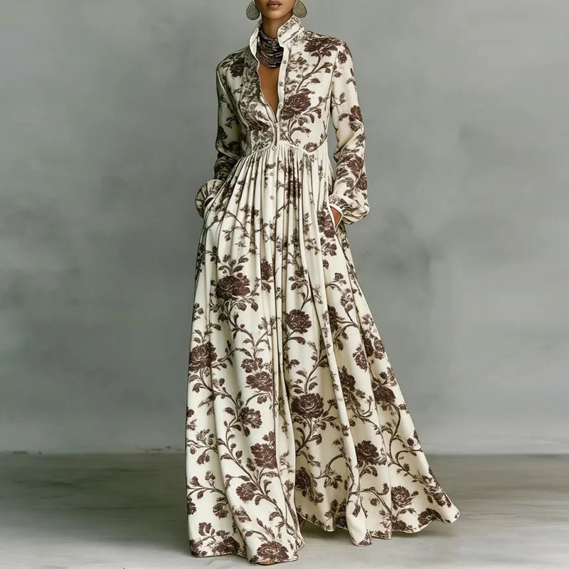 Freya | Women's Geometric Print High-Waist Button-Front Maxi Dress