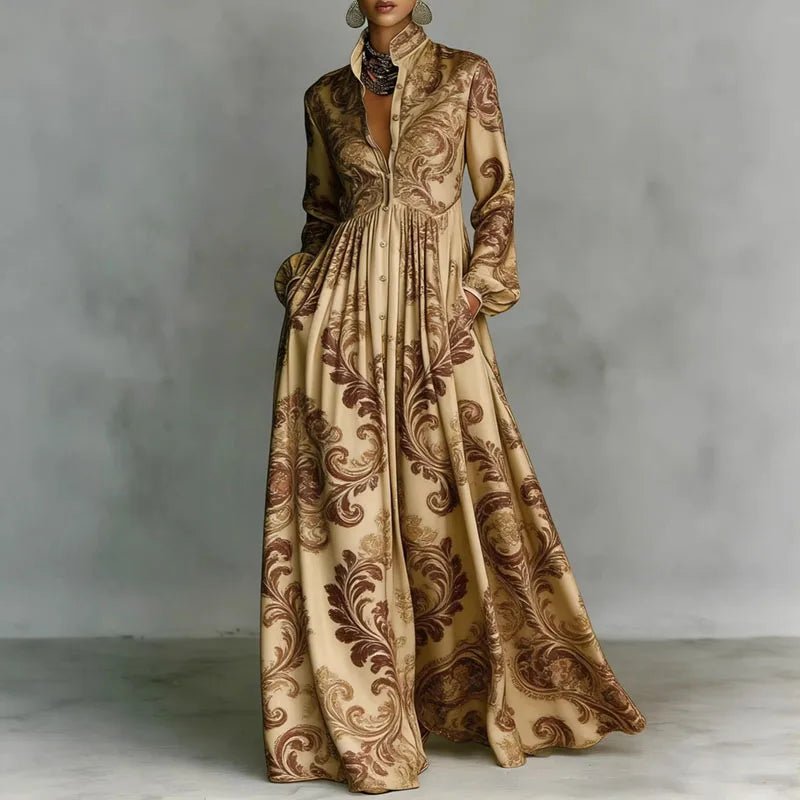 Freya | Women's Geometric Print High-Waist Button-Front Maxi Dress