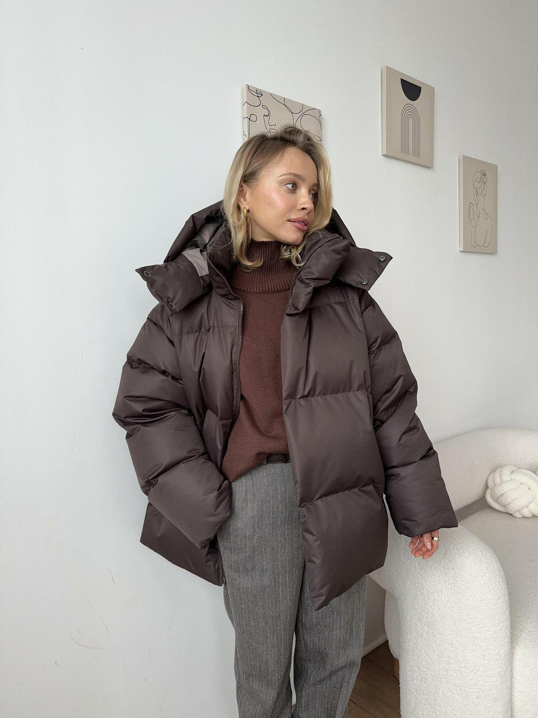 Women's Quilted Winter Jacket with Hood and Full-Zip