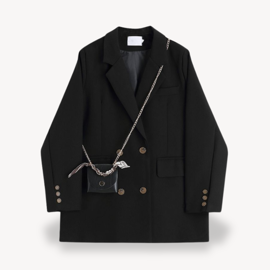 Women's Khaki Oversized Blazer with Double-breasted Design