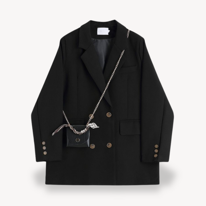 Women's Khaki Oversized Blazer with Double-breasted Design
