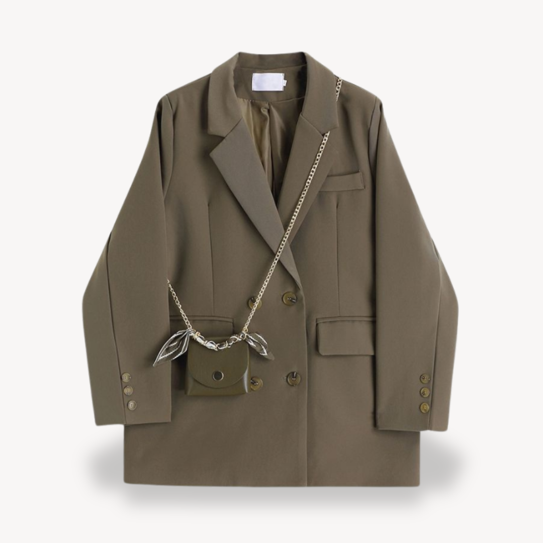 Women's Khaki Oversized Blazer with Double-breasted Design