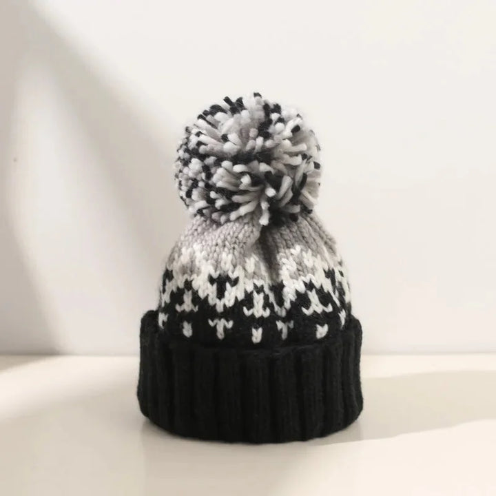 Women's Snowflake Pom-Pom Beanie with Ribbed Cuff