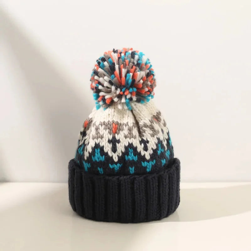 Women's Snowflake Pom-Pom Beanie with Ribbed Cuff