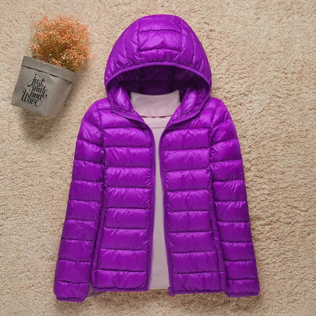Women's Quilted Jacket with Hood - Lightweight Foldable Puffer