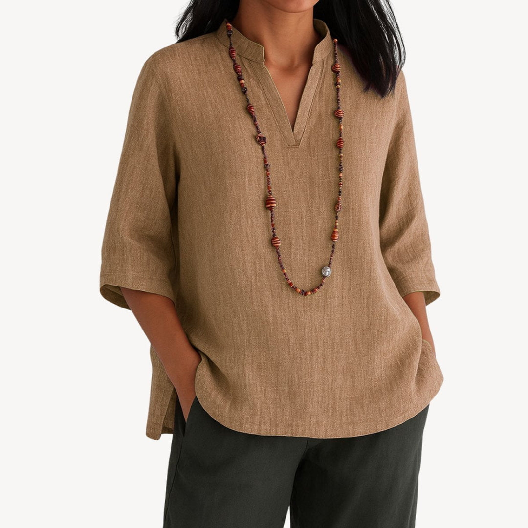 Women's Tailored Blouse – With 3/4 Sleeves and V-Neck, Suitable for Work and Daily Use