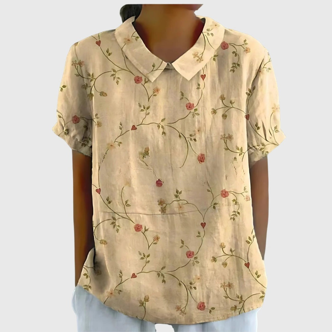 Willow | Women's Linen Short Sleeve Collared Blouse Floral Print