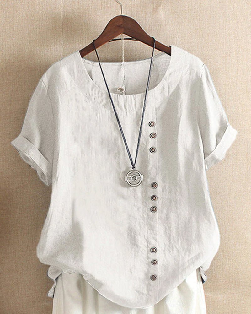 Sienna | Women's Linen Tunic Top Button Front Short Sleeve Casual