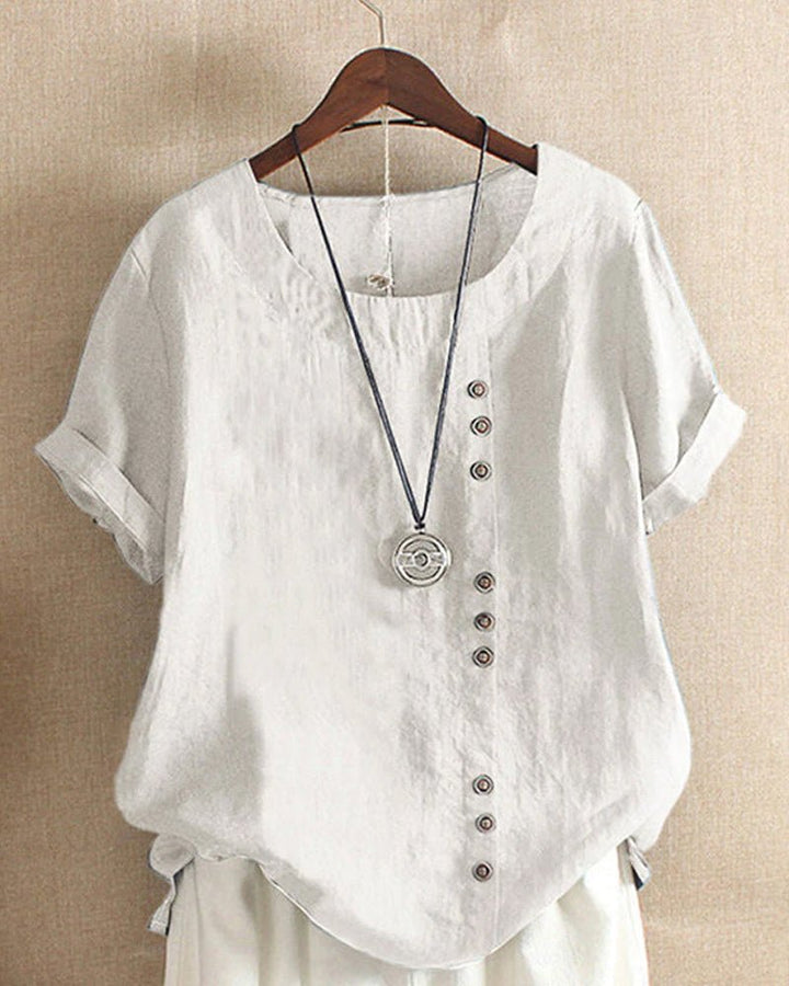 Sienna | Women's Linen Tunic Top Button Front Short Sleeve Casual