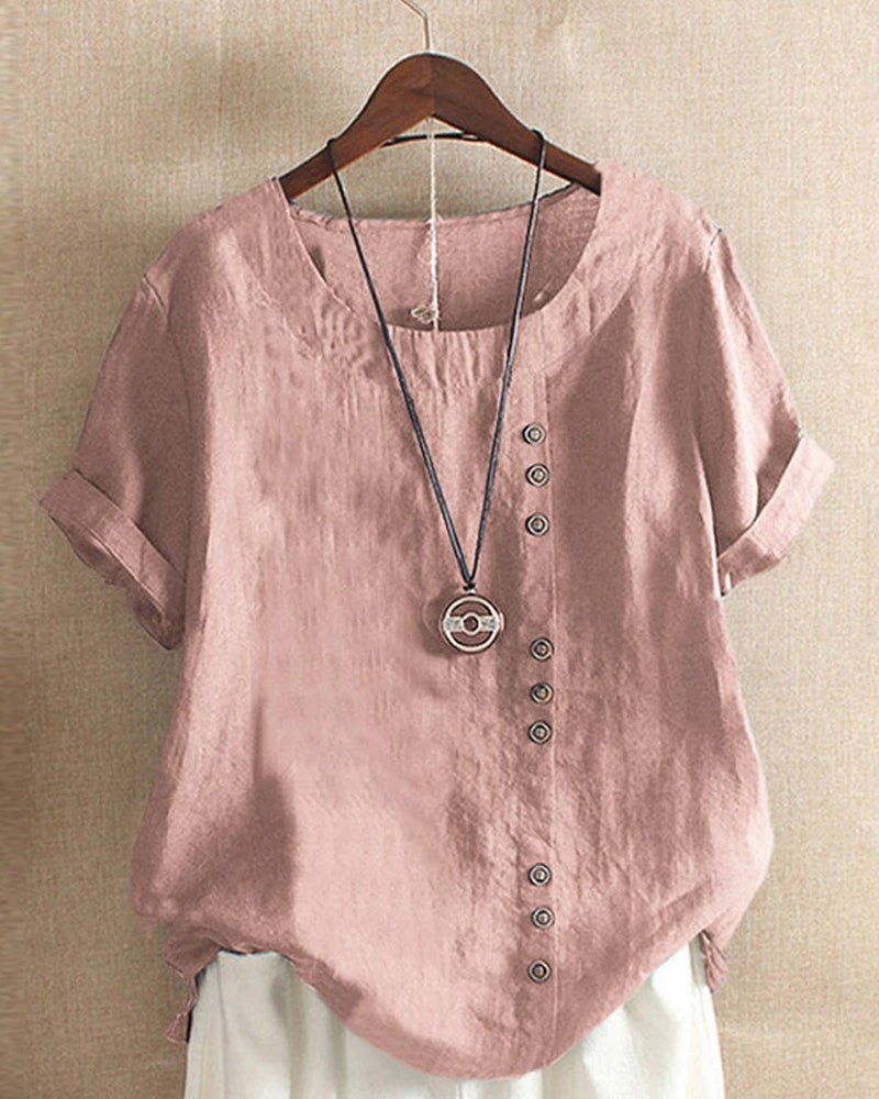 Sienna | Women's Linen Tunic Top Button Front Short Sleeve Casual