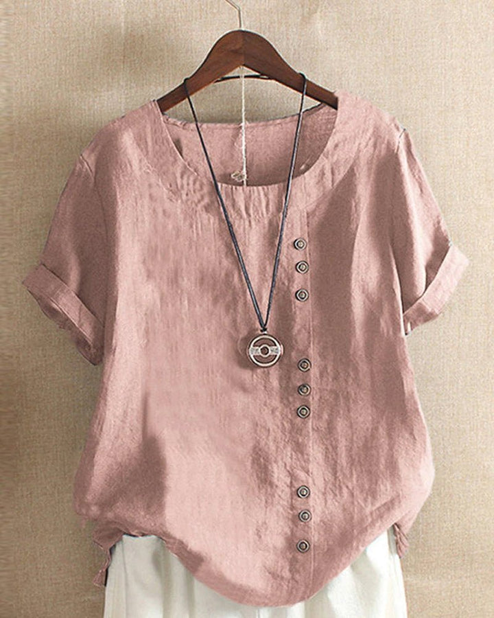 Sienna | Women's Linen Tunic Top Button Front Short Sleeve Casual