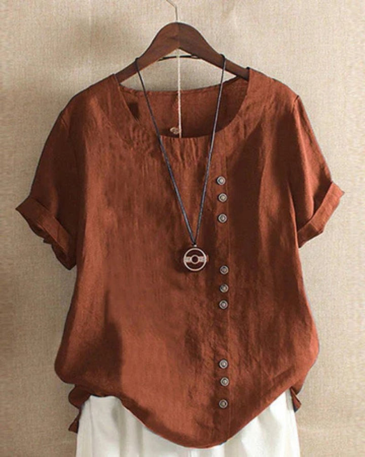 Sienna | Women's Linen Tunic Top Button Front Short Sleeve Casual
