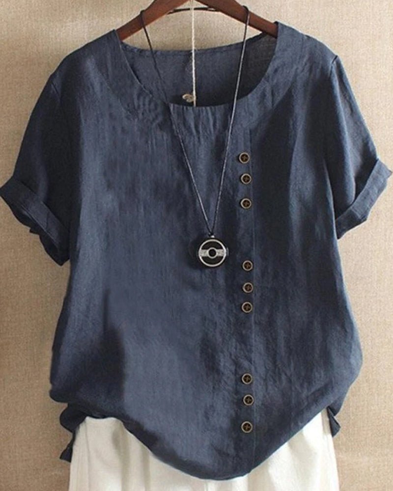 Sienna | Women's Linen Tunic Top Button Front Short Sleeve Casual
