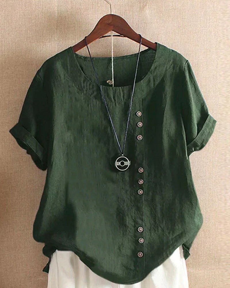 Sienna | Women's Linen Tunic Top Button Front Short Sleeve Casual