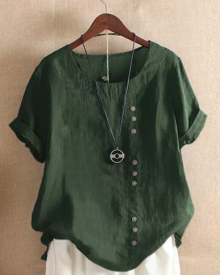 Sienna | Women's Linen Tunic Top Button Front Short Sleeve Casual
