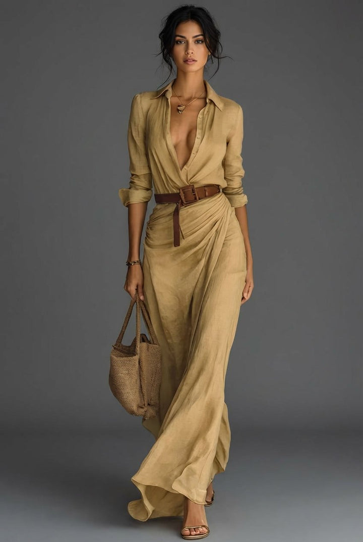 Aria | Women's Long Sleeve Wrap Maxi Dress with Belted Waist