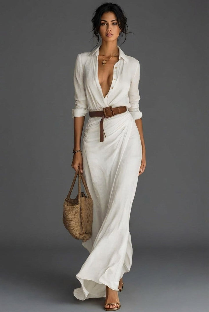 Aria | Women's Long Sleeve Wrap Maxi Dress with Belted Waist