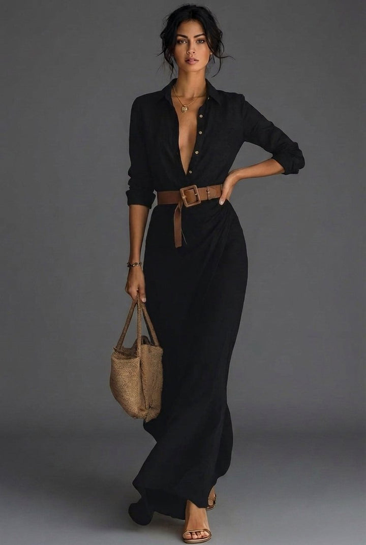 Aria | Women's Long Sleeve Wrap Maxi Dress with Belted Waist