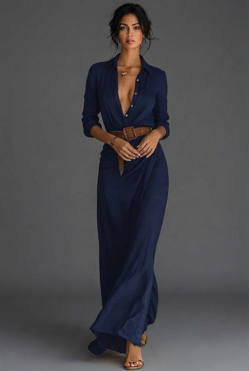 Aria | Women's Long Sleeve Wrap Maxi Dress with Belted Waist