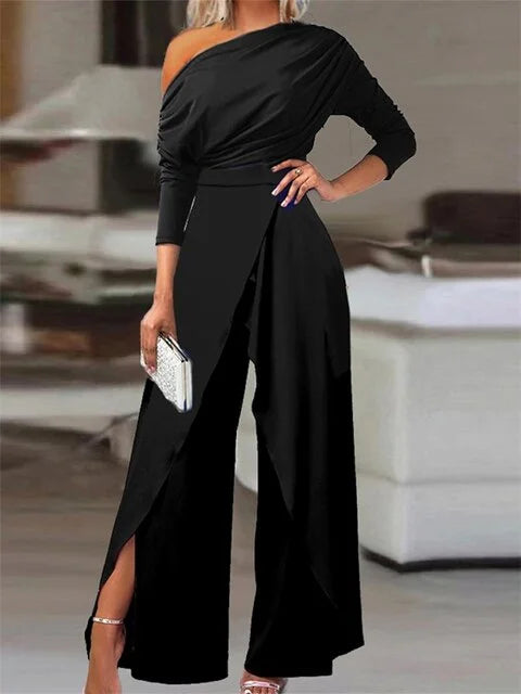 Women's Elegant Off-Shoulder Wide Leg Jumpsuit - Perfect for Any Occasion