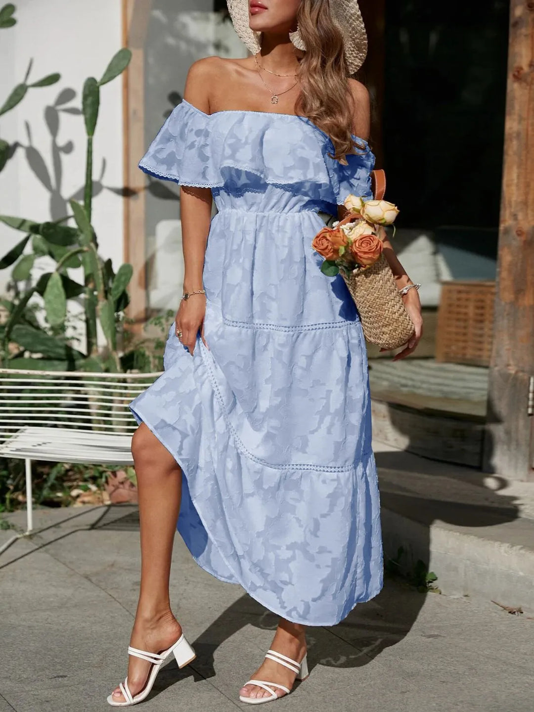 Fiona | Women's Off-Shoulder Layered Maxi Wedding Guest Dress