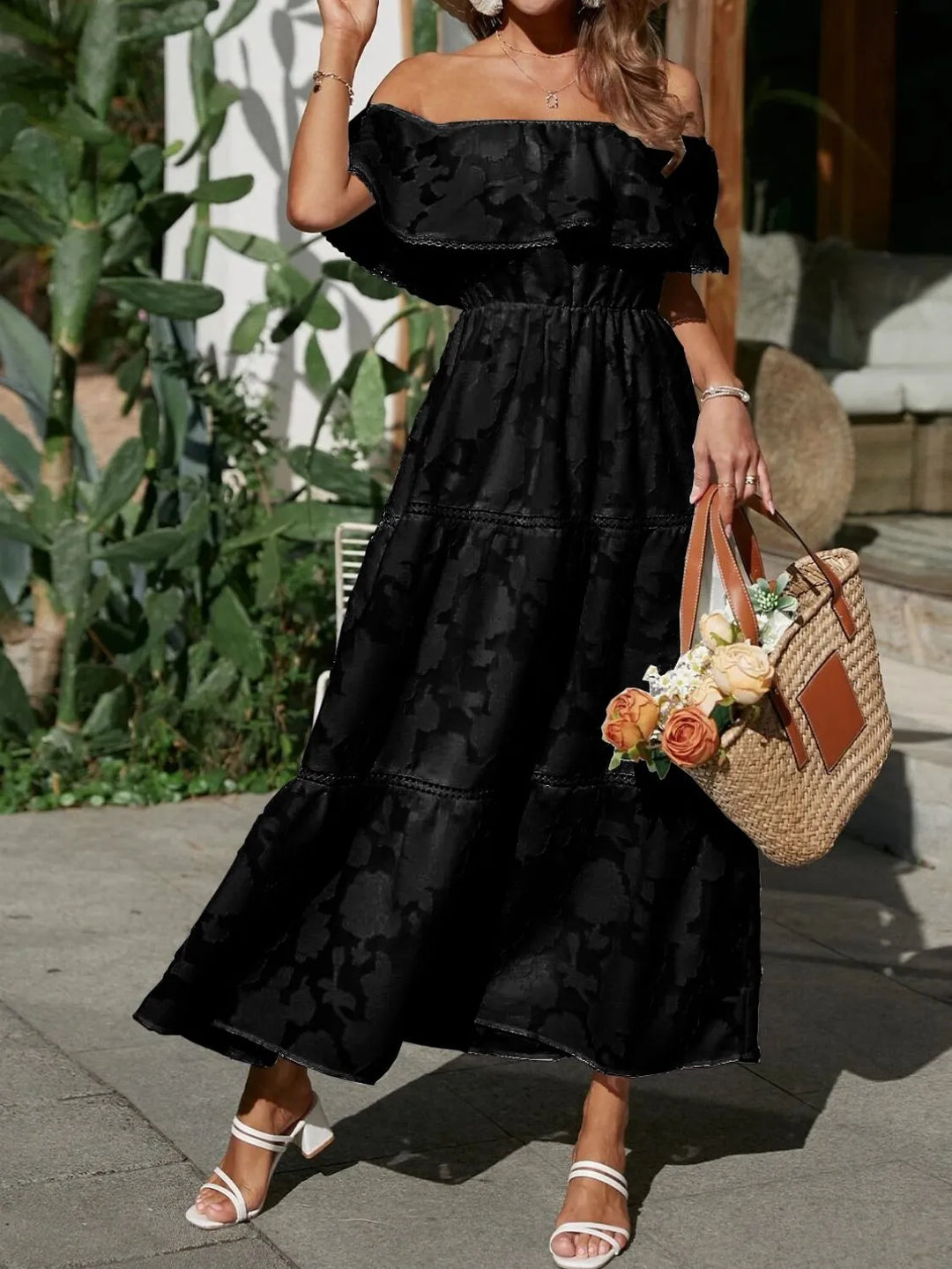 Fiona | Women's Off-Shoulder Layered Maxi Wedding Guest Dress