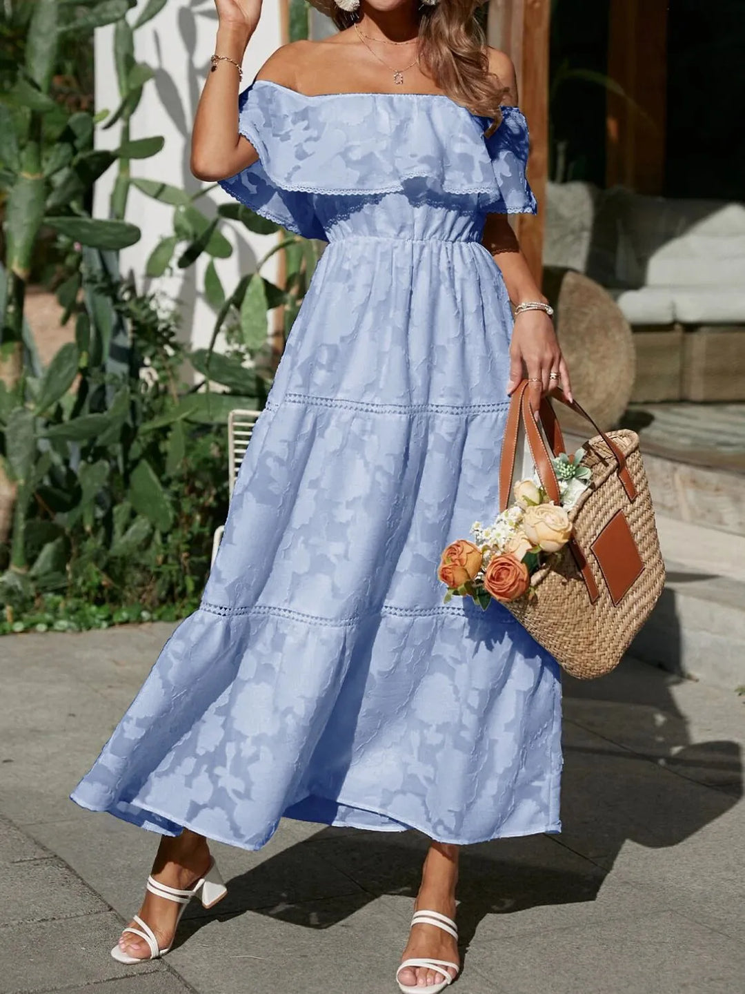 Fiona | Women's Off-Shoulder Layered Maxi Wedding Guest Dress
