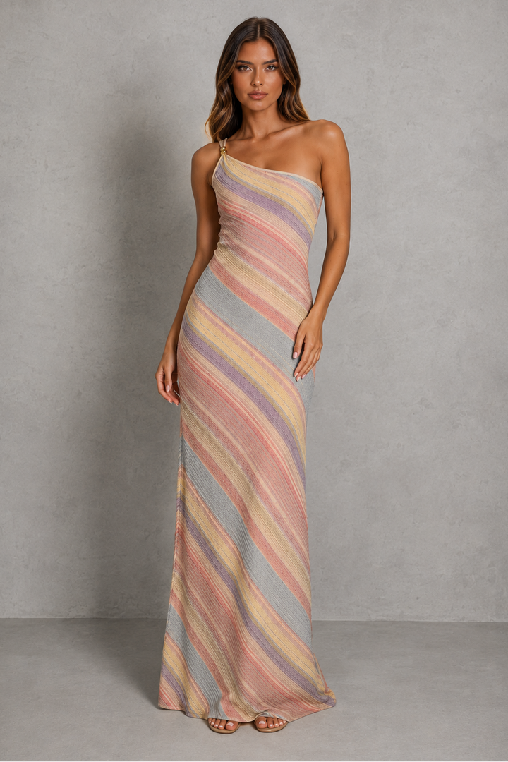 Women’s One-Shoulder Knit Maxi Dress with Side Split for Resort & Evening Wear