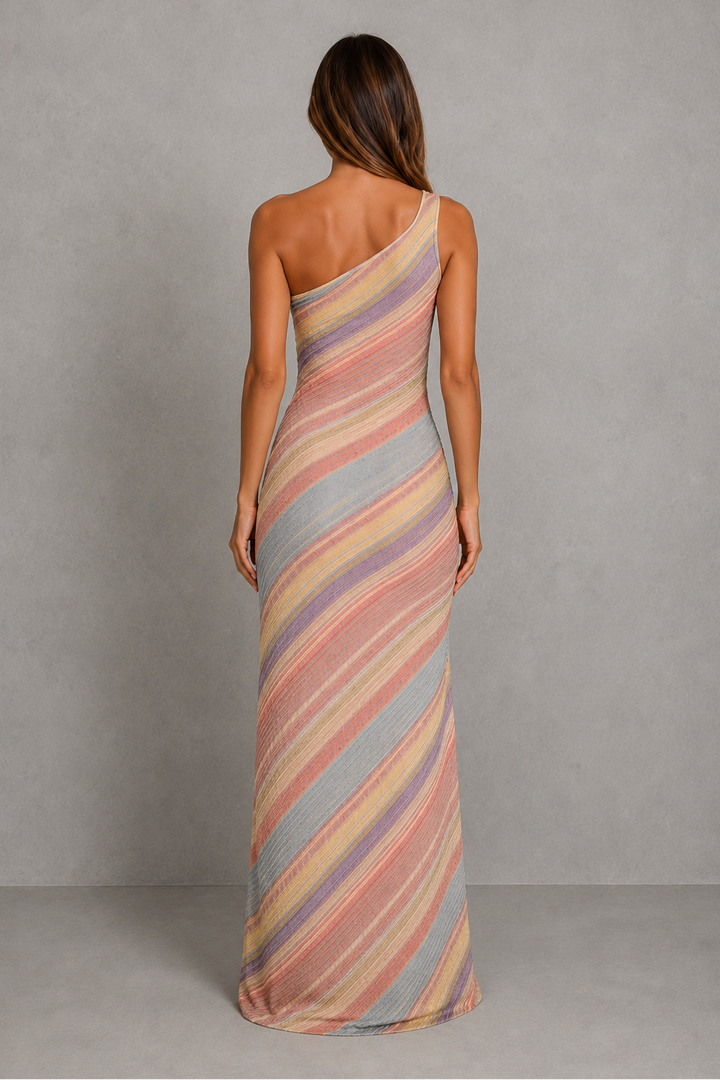 Women’s One-Shoulder Knit Maxi Dress with Side Split for Resort & Evening Wear