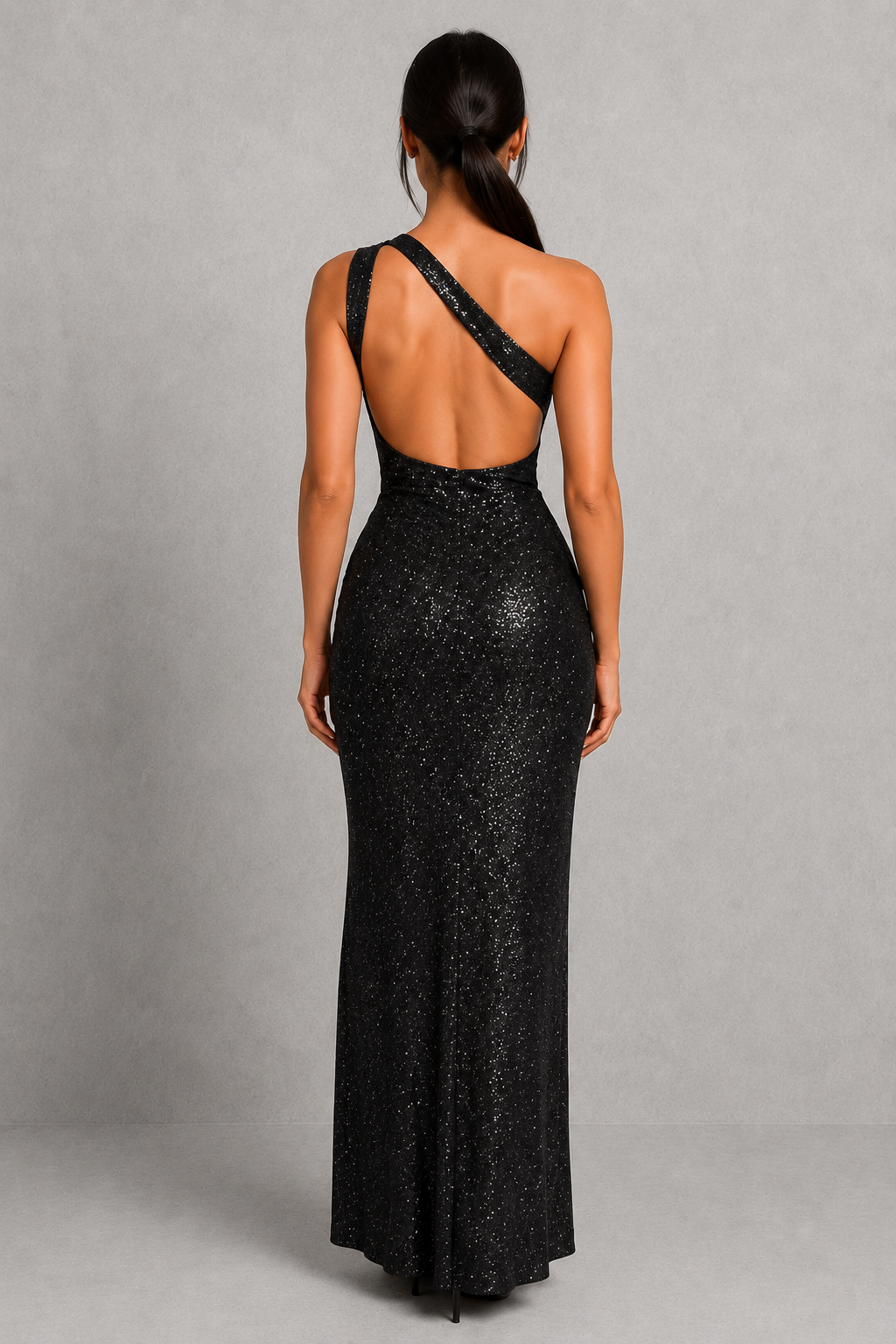 Women’s One Shoulder Sparkle Maxi Dress with Split Detail for Evening & Formal Wear