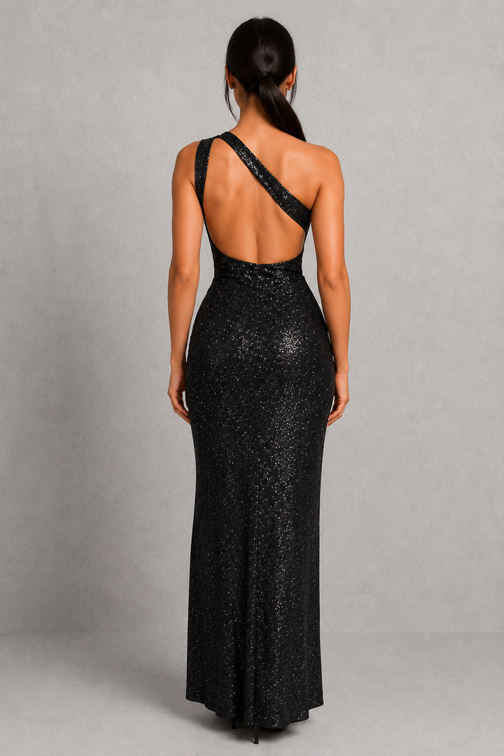 Women’s One Shoulder Sparkle Maxi Dress with Split Detail for Evening & Formal Wear