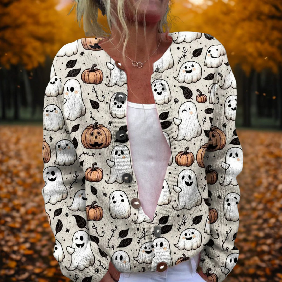 Aurélie - Chic Cardigan with Ghost Print
