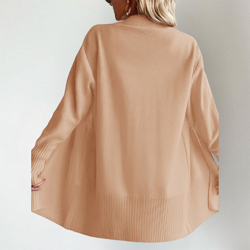 Women's Open Front Cardigan - Knitted Cardigan with Long Sleeves