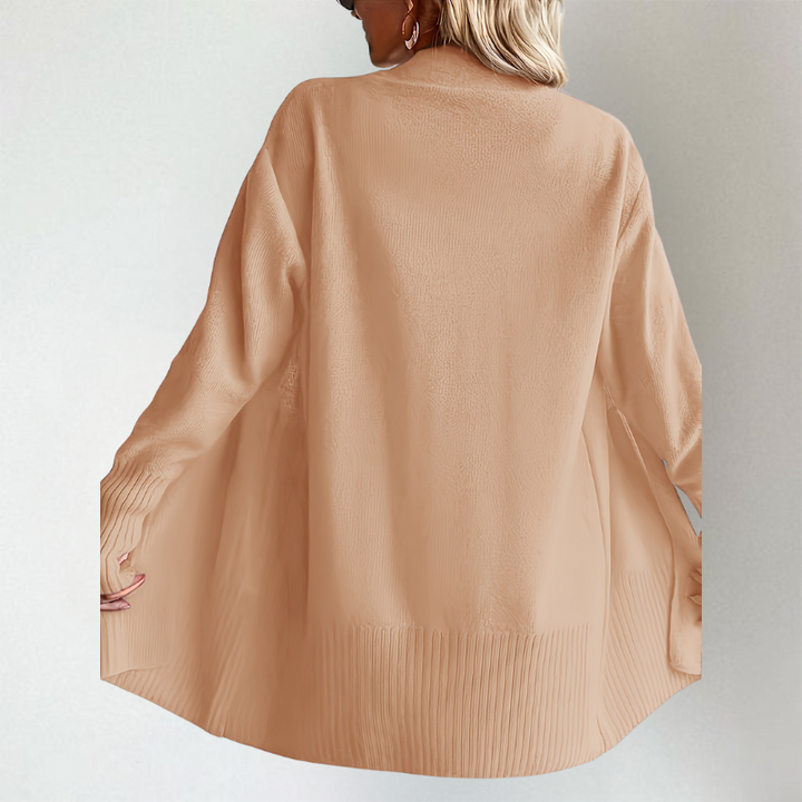 Women's Open Front Cardigan - Knitted Cardigan with Long Sleeves