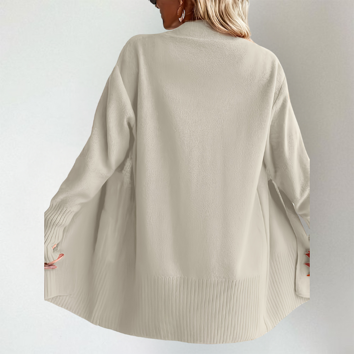 Women's Open Front Cardigan - Knitted Cardigan with Long Sleeves