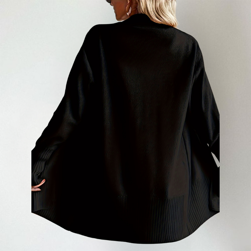 Women's Open Front Cardigan - Knitted Cardigan with Long Sleeves