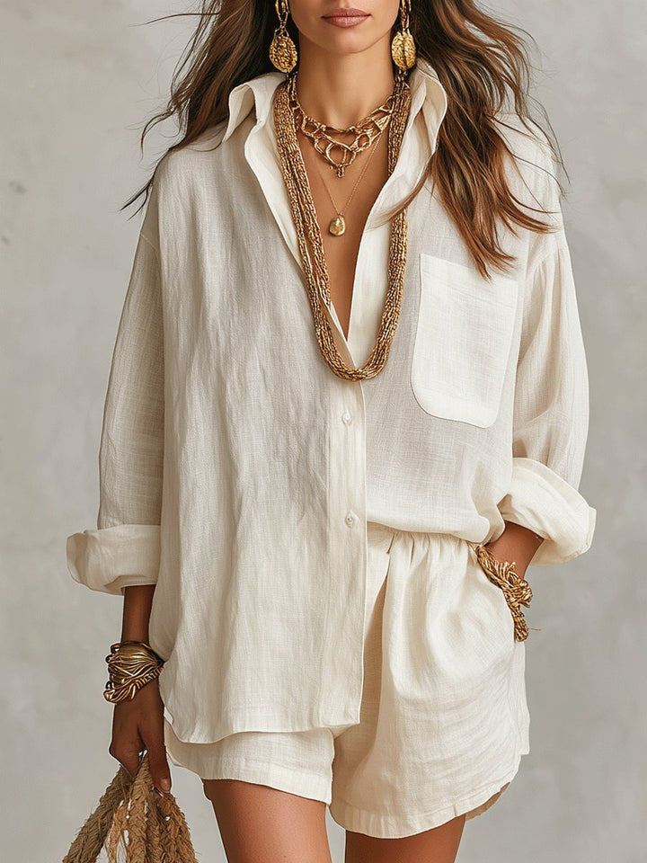 Florence | Women's Oversized Linen Button-Up Shirt and Shorts Set
