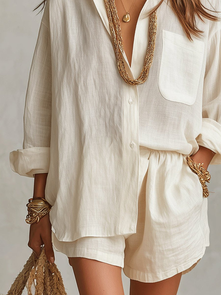 Florence | Women's Oversized Linen Button-Up Shirt and Shorts Set