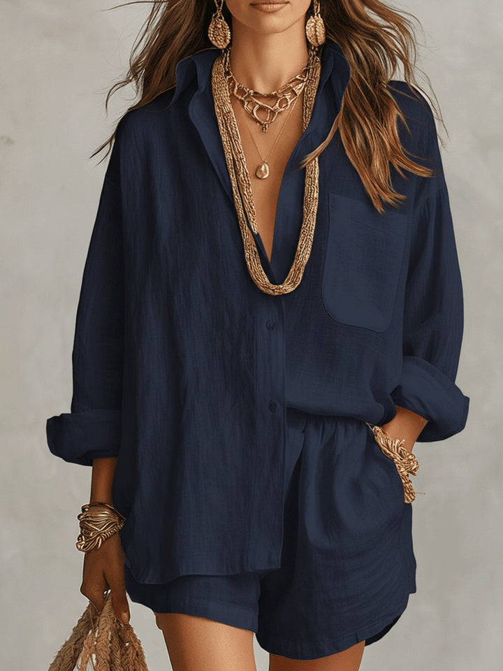 Florence | Women's Oversized Linen Button-Up Shirt and Shorts Set