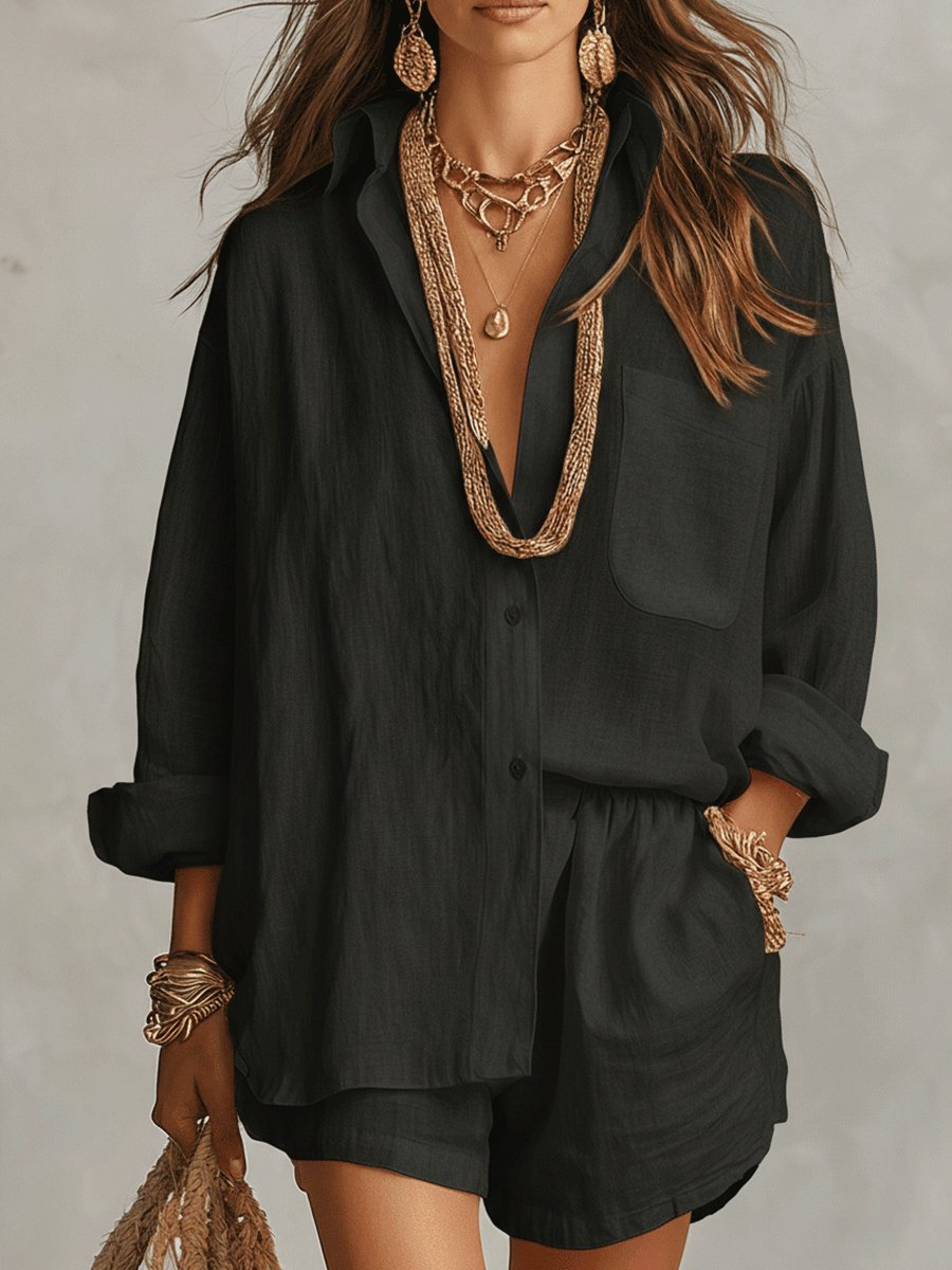 Florence | Women's Oversized Linen Button-Up Shirt and Shorts Set