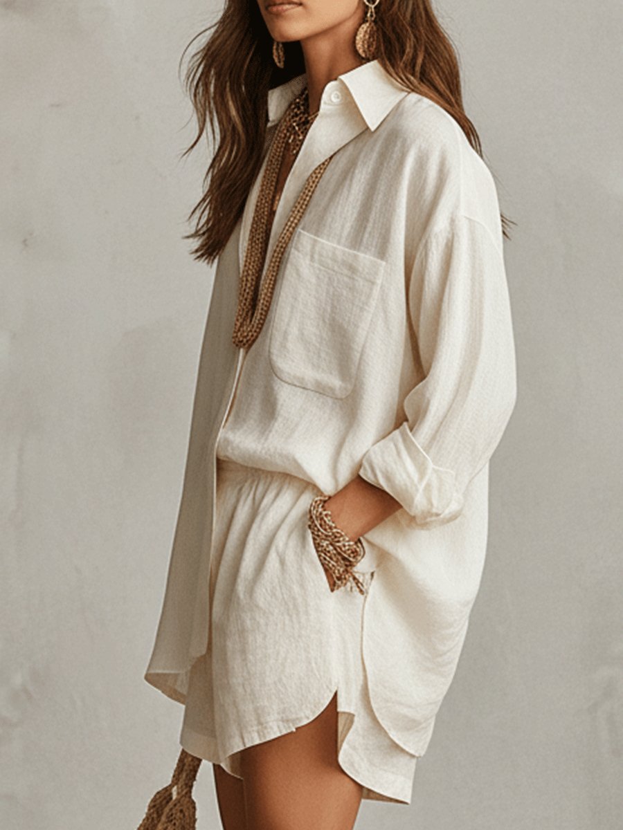 Florence | Women's Oversized Linen Button-Up Shirt and Shorts Set