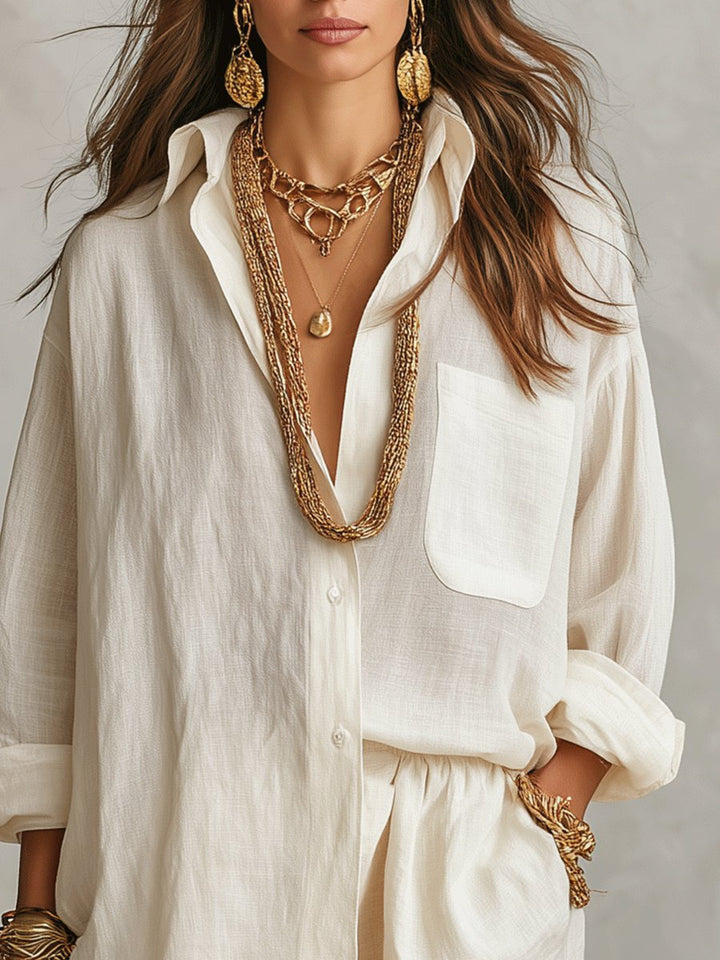Florence | Women's Oversized Linen Button-Up Shirt and Shorts Set