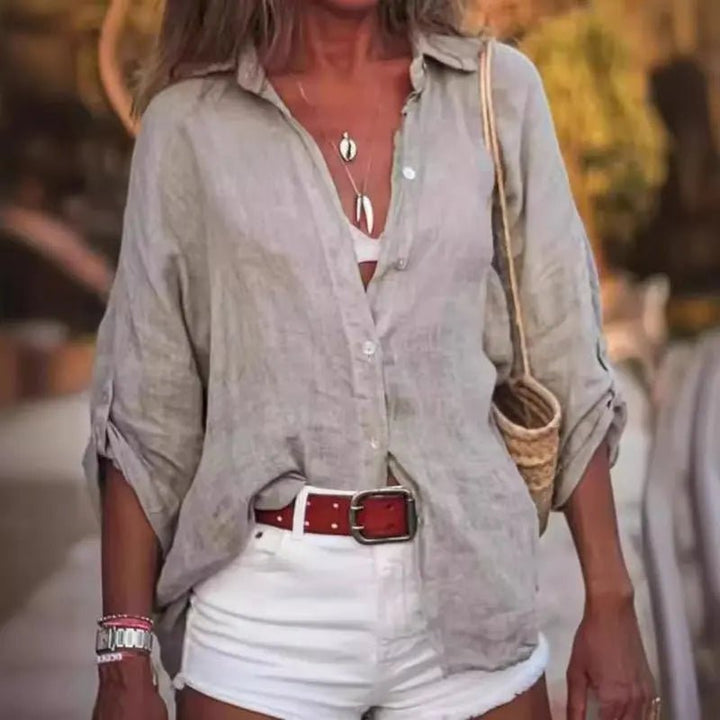 Amelia | Women's Oversized Linen Long-Sleeve Button-Down Shirt