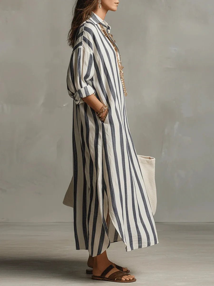Florence | Women's Oversized Striped Linen Shirt Maxi Dress
