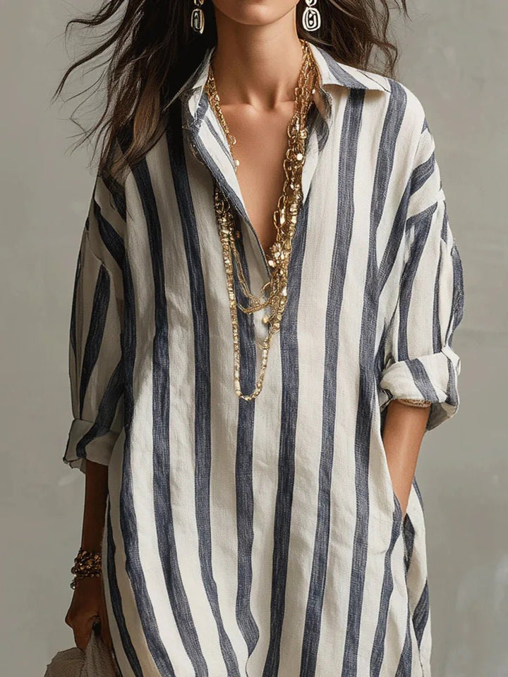 Florence | Women's Oversized Striped Linen Shirt Maxi Dress