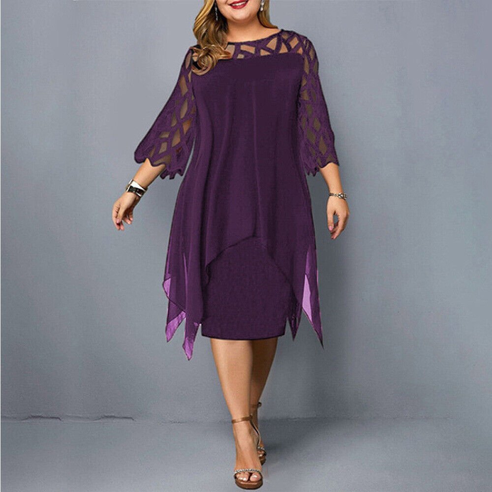 Mia | Women's Plus Size Lace Overlay Asymmetric Midi Dress