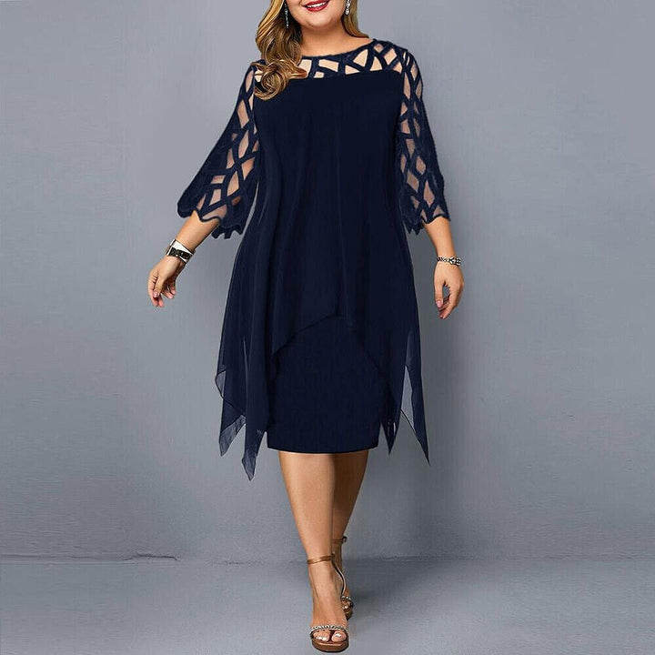 Mia | Women's Plus Size Lace Overlay Asymmetric Midi Dress