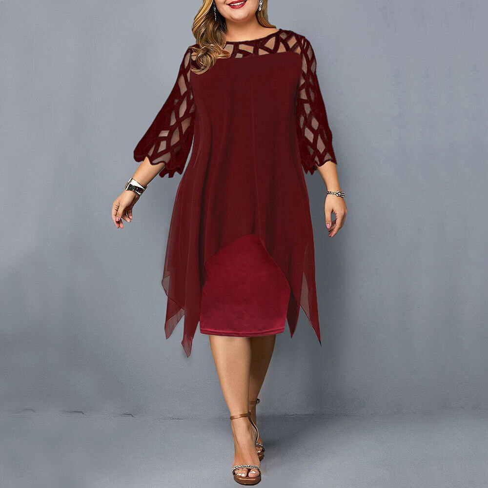 Mia | Women's Plus Size Lace Overlay Asymmetric Midi Dress